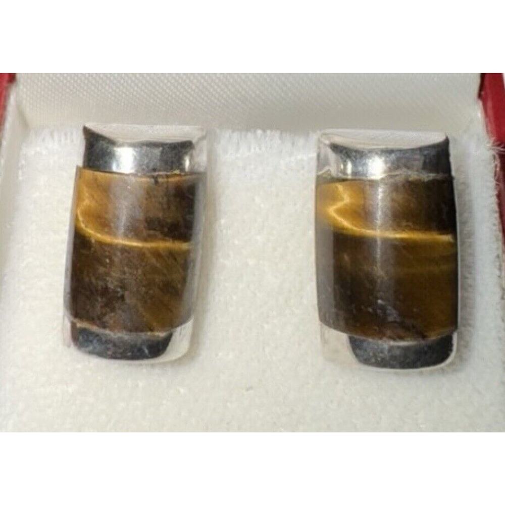 Handcrafted Mexican Vintage 925 Sterling Silver Cats Eye Earrings